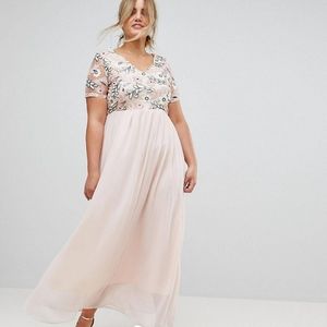 Gorgeous Sequin Floral Short Sleeve Pink Formal Dress